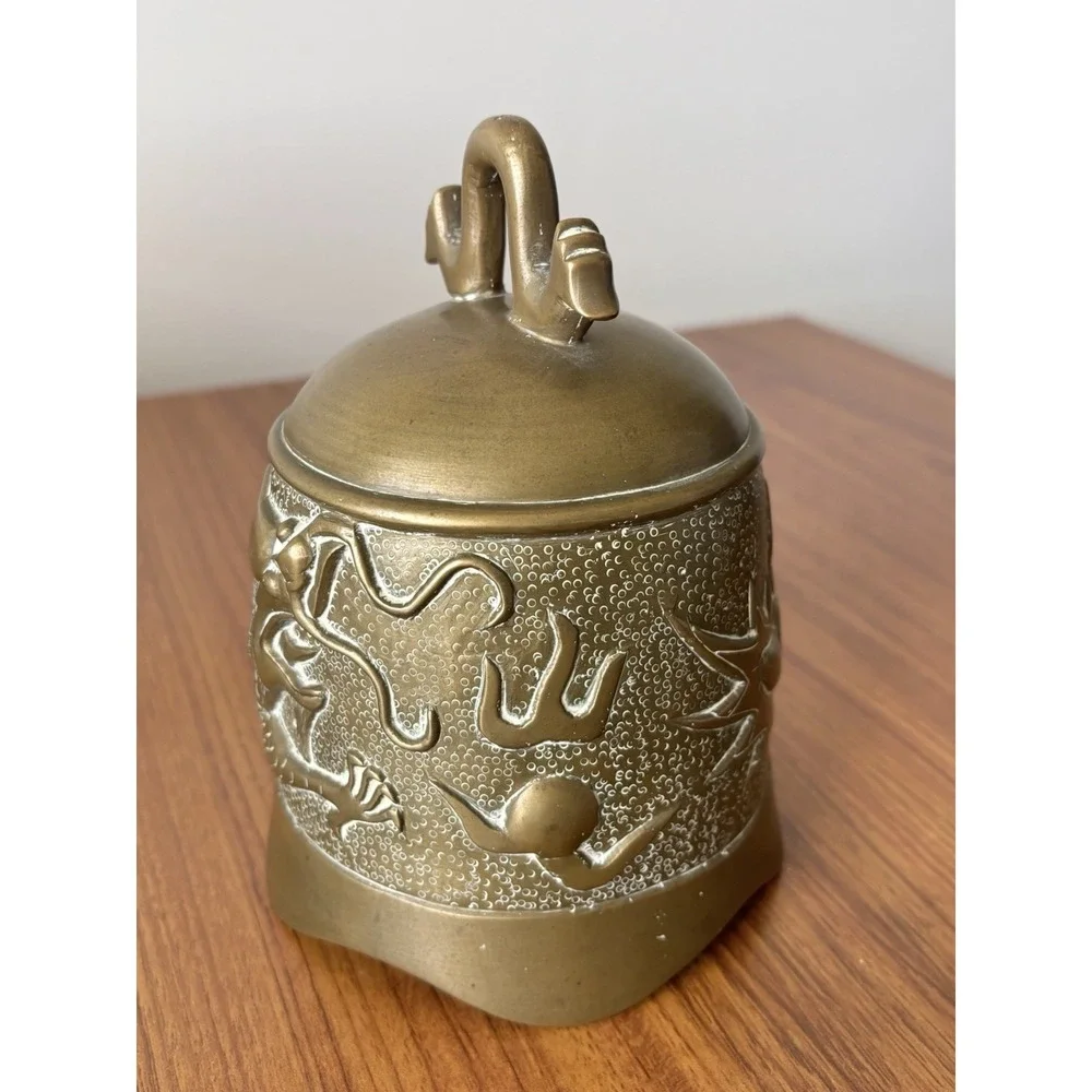 Vintage Chinese Brass or Bronze Temple Gong Bell Without Clapper Dragon Design